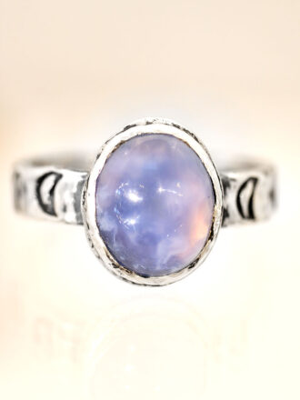 Crescent Moon Light Through The Cloudy Sky Silver Chalcedony Ring