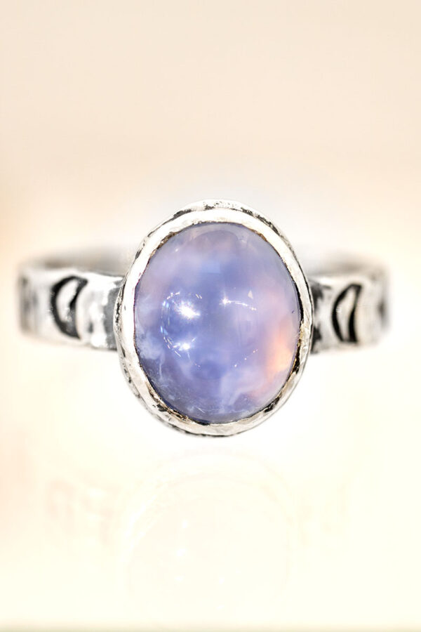 Crescent Moon Light Through The Cloudy Sky Silver Chalcedony Ring