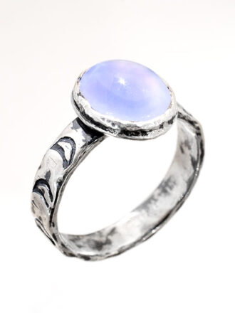 Crescent Moon Light Through The Cloudy Sky Silver Chalcedony Ring