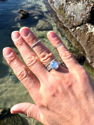 Crescent Moon Light Through The Cloudy Sky Silver Chalcedony Ring