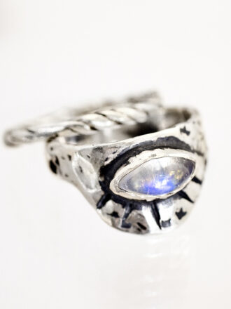 Silver Rainbow Moonstone Loving Eye Ring Set