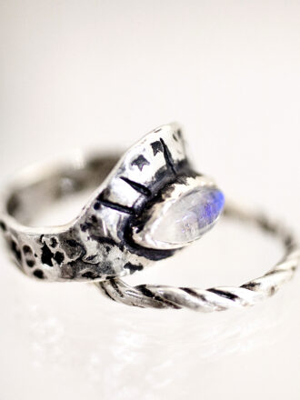 Silver Rainbow Moonstone Loving Eye Ring Set