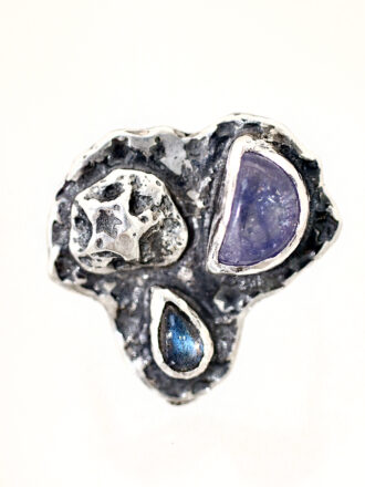 Night Storm Silver Labradorite Chalcedony Ring
