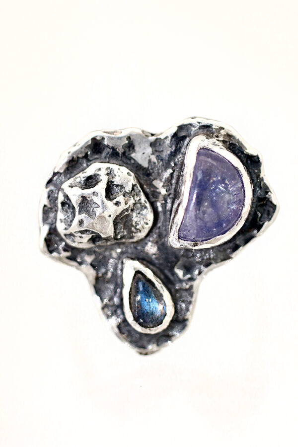 Night Storm Silver Labradorite Chalcedony Ring