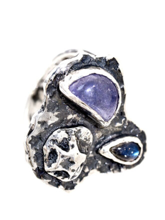 Night Storm Silver Labradorite Chalcedony Ring