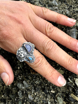 Night Storm Silver Labradorite Chalcedony Ring