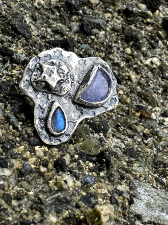 Night Storm Silver Labradorite Chalcedony Ring