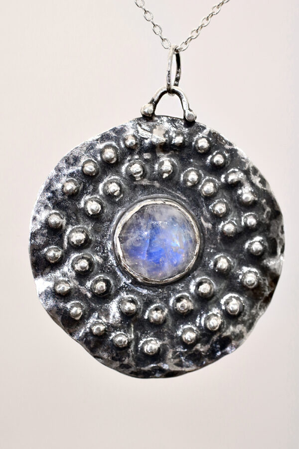 Silver Rainbow Moonstone Mandala Necklace