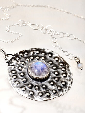 Silver Rainbow Moonstone Mandala Necklace