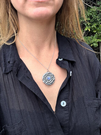 Silver Rainbow Moonstone Mandala Necklace