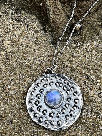 Silver Rainbow Moonstone Mandala Necklace