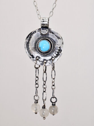 Turquoise Silver Moon Medallion Necklace
