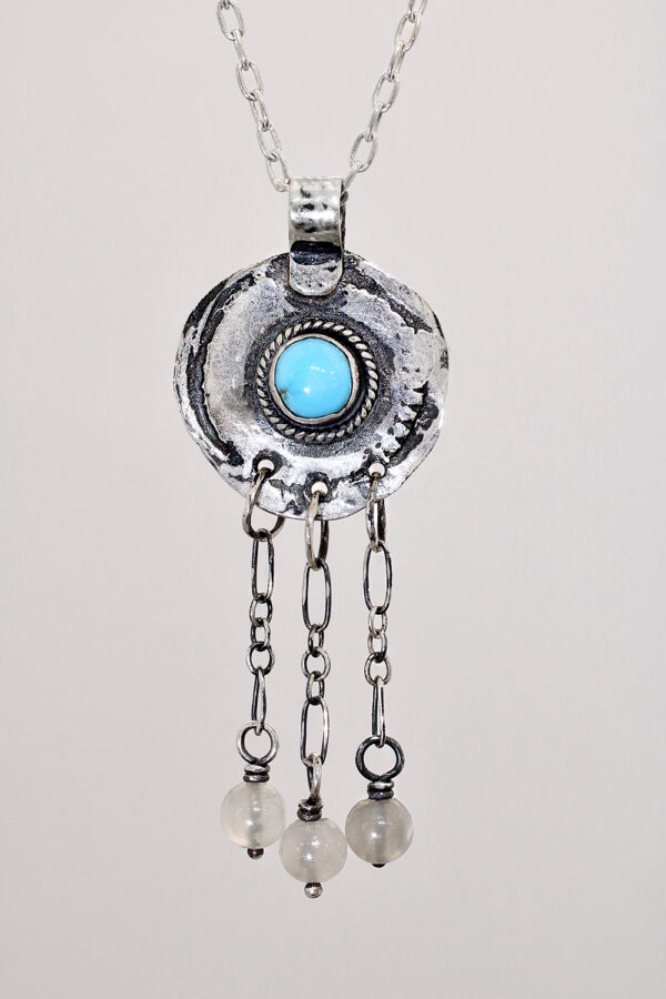 Turquoise Silver Moon Medallion Necklace