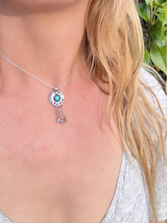 Turquoise Silver Moon Medallion Necklace