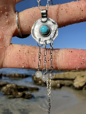 Turquoise Silver Moon Medallion Necklace