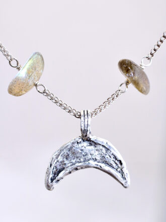 Ancient Silver Crescent Moon Labradorite Necklace