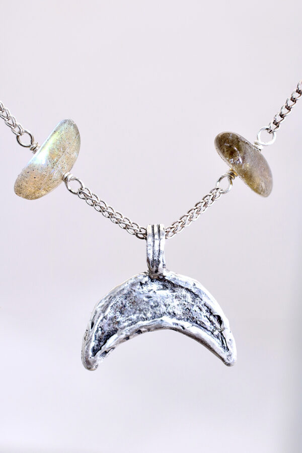 Ancient Silver Crescent Moon Labradorite Necklace