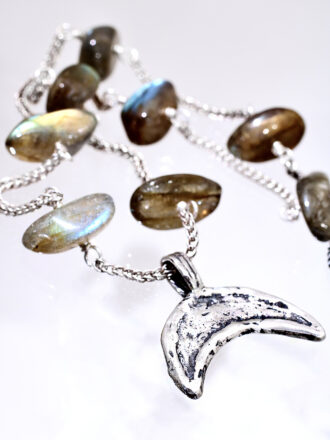 Ancient Silver Crescent Moon Labradorite Necklace