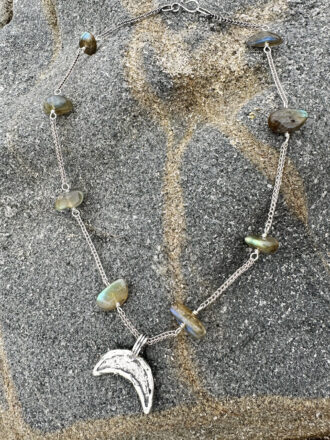 Ancient Silver Crescent Moon Labradorite Necklace