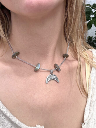 Ancient Silver Crescent Moon Labradorite Necklace
