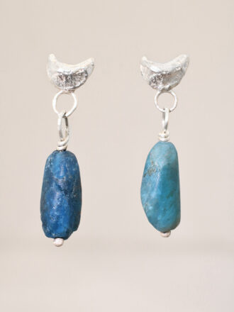 Ancient Silver Crescent Moon Apatite Stud Earrings