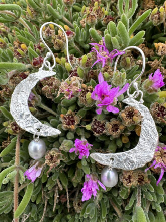 Silver Pearl Crescent Moon Balance Earrings