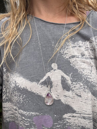 Big Super Seven Quartz Drop Silver Necklace
