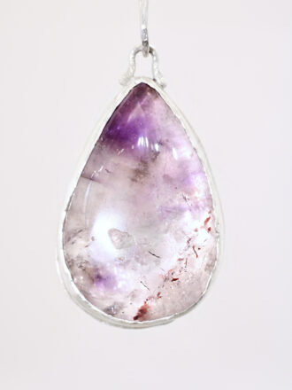 Big Super Seven Quartz Drop Silver Necklace