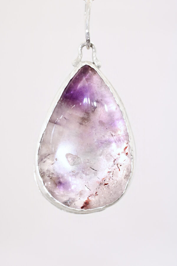 Big Super Seven Quartz Drop Silver Necklace