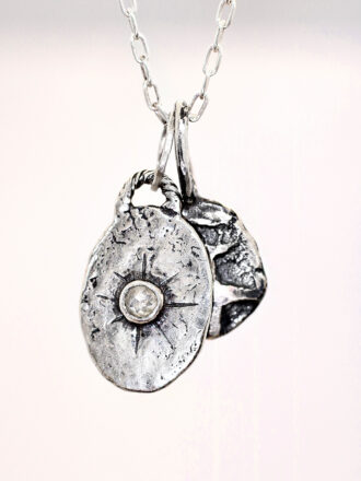 Silver Diamond Shield And Coin Necklace