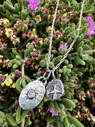 Silver Diamond Shield And Coin Necklace