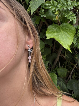 Silver Flower Morganite Green Beryl Earrings