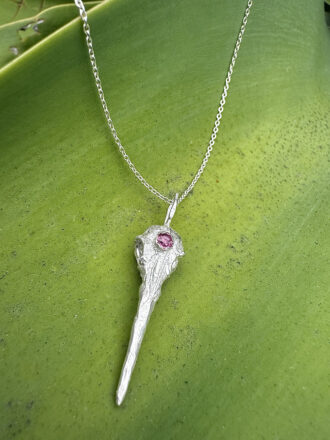 Silver Ruby Hummingbird Skull Necklace