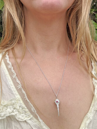 Silver Ruby Hummingbird Skull Necklace