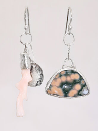 Beach Mismatch Silver Coral Ocean Jasper Earrings