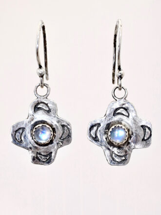 Rainbow Moonstone Silver Cross Earrings