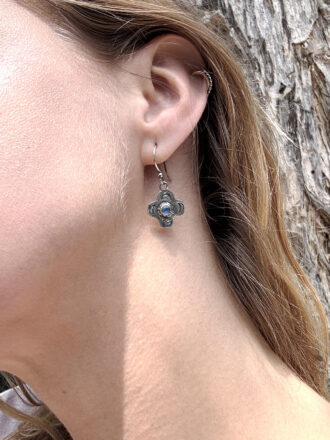 Rainbow Moonstone Silver Cross Earrings