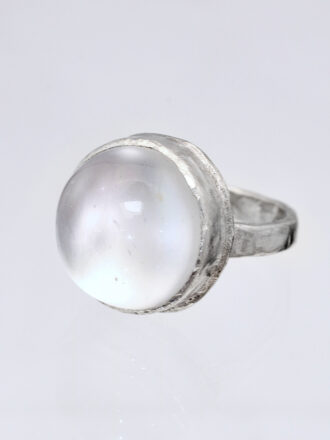 White Moonstone Silver Orb Ring
