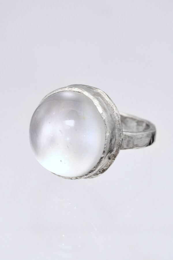 White Moonstone Silver Orb Ring
