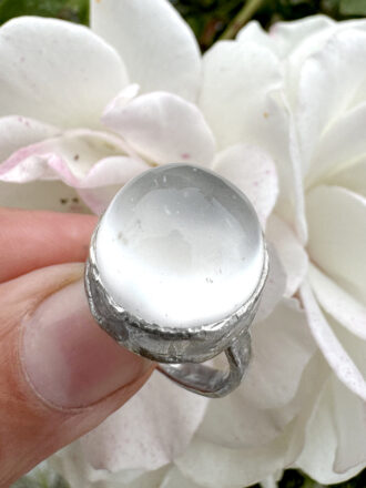 White Moonstone Silver Orb Ring