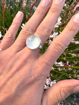 White Moonstone Silver Orb Ring