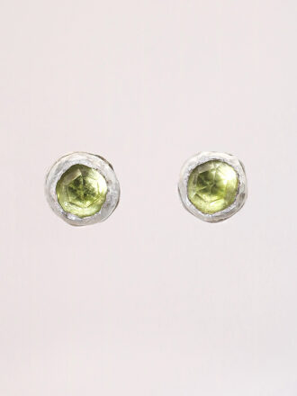 Rose Cut Peridot Silver Stud Earrings