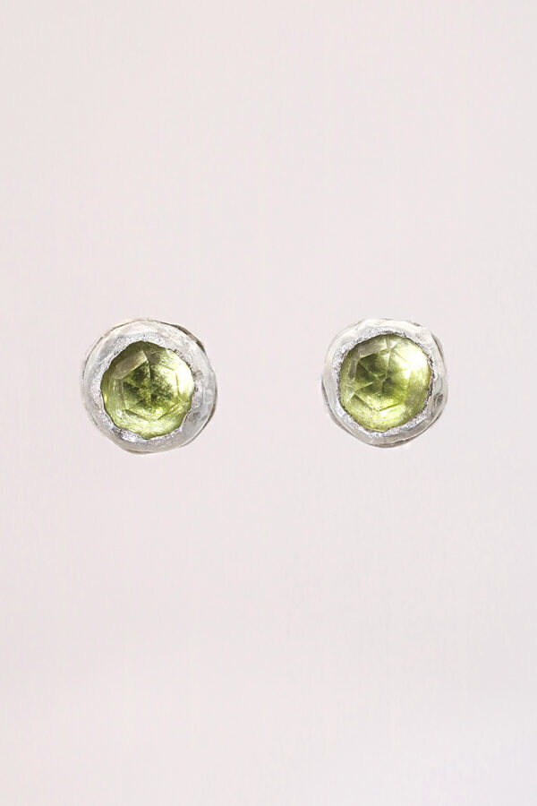 Rose Cut Peridot Silver Stud Earrings
