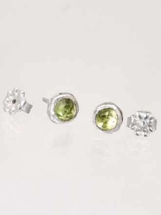Rose Cut Peridot Silver Stud Earrings