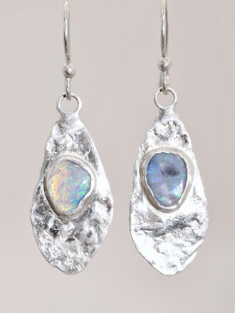 Opal Cosmic Silver Puddle Earrings