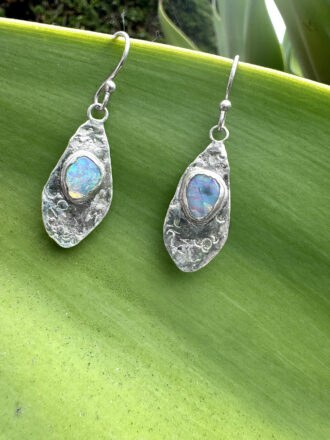 Opal Cosmic Silver Puddle Earrings