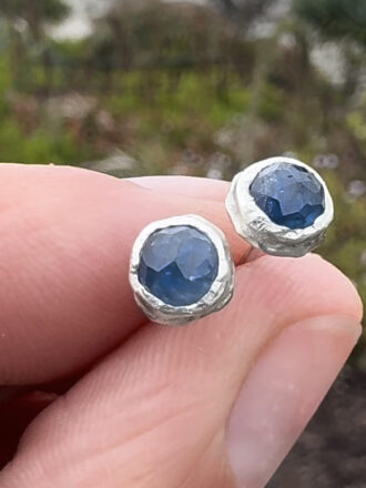 Rose Cut Sapphire Silver Stud Earrings