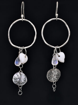 Silver Beach Seashell Hoop Earrings