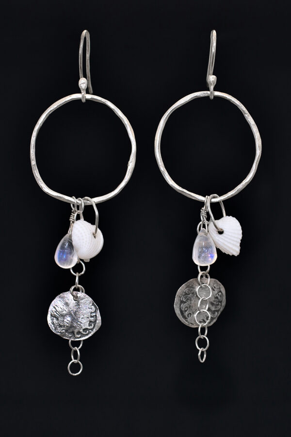Silver Beach Seashell Hoop Earrings