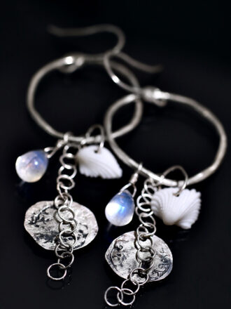 Silver Beach Seashell Hoop Earrings